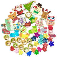 50x Mix Design Christmas Holiday Theme 2 Hole Wooden Buttons