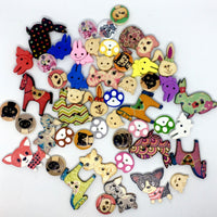 50x Mix Design Flowers, Butterflies, Animals etc.Wood Buttons for Craft & Sewing