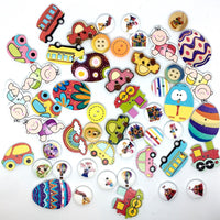 50x Mix Design Flowers, Butterflies, Animals etc.Wood Buttons for Craft & Sewing