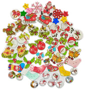 50x Mix Design Christmas Holiday Theme 2 Hole Wooden Buttons