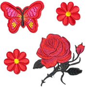 1x Set Multi Pcs Flower & Butterfly Theme Sew-On Iron-On Embroidered Patches