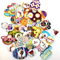 50x Mix Design Flowers, Butterflies, Animals etc.Wood Buttons for Craft & Sewing