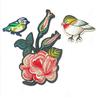 1x Set Multi Pcs Birds & Flowers Theme Sew-On Iron-On Embroidered Patches