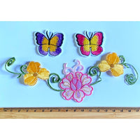 1x Set Flower & Butterflies Theme Sew-On Iron-On Embroidered Patches