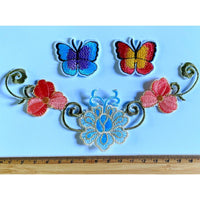 1x Set Flower & Butterflies Theme Sew-On Iron-On Embroidered Patches