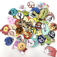 50x Mix Design Flowers, Butterflies, Animals etc.Wood Buttons for Craft & Sewing