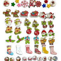 50x Mix Design Christmas Holiday Theme 2 Hole Wooden Buttons