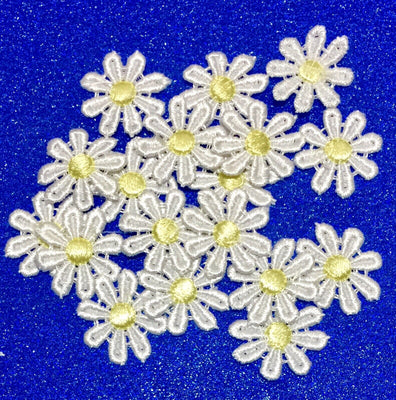 24x White Daisy Flower Coloured Center Embroidered Guipure Sew on Applique Patch