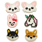 6 pcs Cute Animal Faces Theme Sew-On Iron-On Embroidered Applique Patches