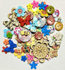 50x Mix Design Flowers, Butterflies, Animals etc.Wood Buttons for Craft & Sewing