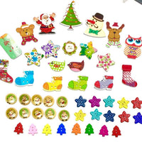 50x Mix Design Christmas Holiday Theme 2 Hole Wooden Buttons