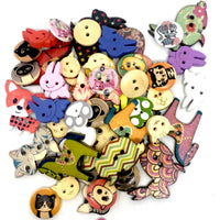 50x Mix Design Flowers, Butterflies, Animals etc.Wood Buttons for Craft & Sewing