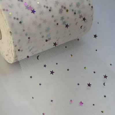3x Yards 150mm Sequin Star Moon & Star Ribbon Tulle Sparkling Mesh for Crafts