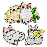 3 pcs Cute Large White Cat Theme Sew-On Iron-On Embroidered Applique Patches