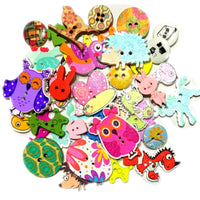 50x Mix Design Flowers, Butterflies, Animals etc.Wood Buttons for Craft & Sewing