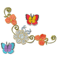 1x Set Flower & Butterflies Theme Sew-On Iron-On Embroidered Patches