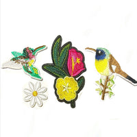 1x Set Multi Pcs Birds & Flowers Theme Sew-On Iron-On Embroidered Patches