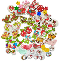 50x Mix Design Christmas Holiday Theme 2 Hole Wooden Buttons