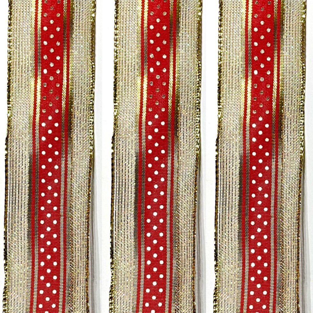 2x Yards 40mm Wide Lurex Metallic Ribbon Trim with Dotted Centre