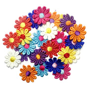 24x Multicolour Daisy Flower Embroidered 25mm Motiff Sew-On Applique Patch