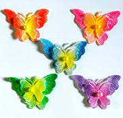 5x Rainbow Colour Large 3D Butterfly w/ Pearl Center Embroidered Applique Patch