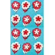 12x Machine Embroidered Red and White Flower 35mm Sewing Applique for Craft