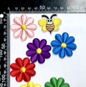 1x Set of 6x Flower & 1x Bee Machine Embroidered Iron On Patches Applique