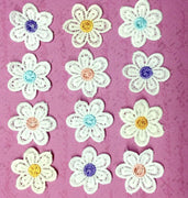 12x Big 35mm White Flower with Multicolour Center Embroidered Applique Patch