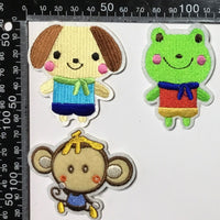 3 pcs Cute Animal Machine Embroidered Dog, Frog & Monkey Iron On Patch Applique