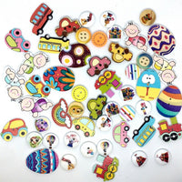 50 pcs Kids Toys and Cartoon Theme Wood Buttons for Sewing Craft Embellishment