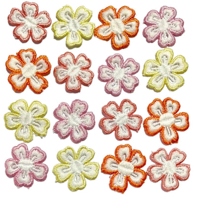 16x Multicolour 30mm Sakura Style Flower Embroidered Sew On Applique Patch