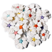 24x White 25mm Heart Petals Multi Colour Center Embroidered Applique Patch