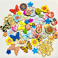 50 pcs Flowers & Butterflies Theme Wood Buttons for Sewing &Craft Embellishment