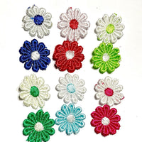24x Multicoloured Daisy Flower Machine Embroidered 25mm Sew-On Applique Patchi