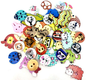 50 pcs Cute Animals Theme Wood Buttons for Sewing and Craft Embellishment