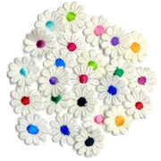 24x White Daisy Flower Multicolour Center Embroidered 25mm Sew On Applique Patch