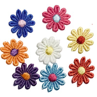 24x Multicolour Daisy Flower Machine Embroidered 25mm Sew-On Applique Patch