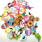 50pcs Wood Buttons Birds Various Design for Sewing Craft Embellishment
