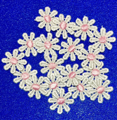24x White Daisy Flower with Pink Center Embroidered Sew On Applique Patch