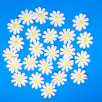 24x White Daisy Flower with Yellow Center Embroidered Sew On Applique Patch for