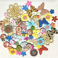 50 pcs Flowers & Butterflies Theme Wood Buttons for Sewing &Craft Embellishment