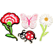 Set of Big 2x Flower 1x Butterfly 1x Ladybug Embroidered Iron On Patch Applique