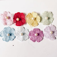 16x Multicolour 30mm Flower Heart Petals Pearl Center Embroidered Applique Patch