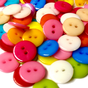 100x Multi Colours Two-Hole Flat Round Flat 14mm Buttons for Craft & Sewing