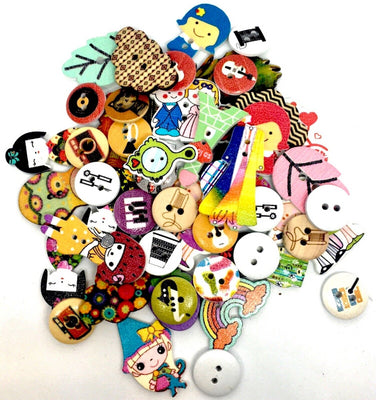 50pcs Cartoon Fantasy Theme Wood Buttons for Sewing and Craft Embellishment