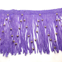 1x Yard Silky Fringing Tassel Trim 90mm Width With Golden Bead Embellishments