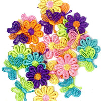 24x Multicolour 25mm Butterflies & Daisy Flower Sew On Applique Patch
