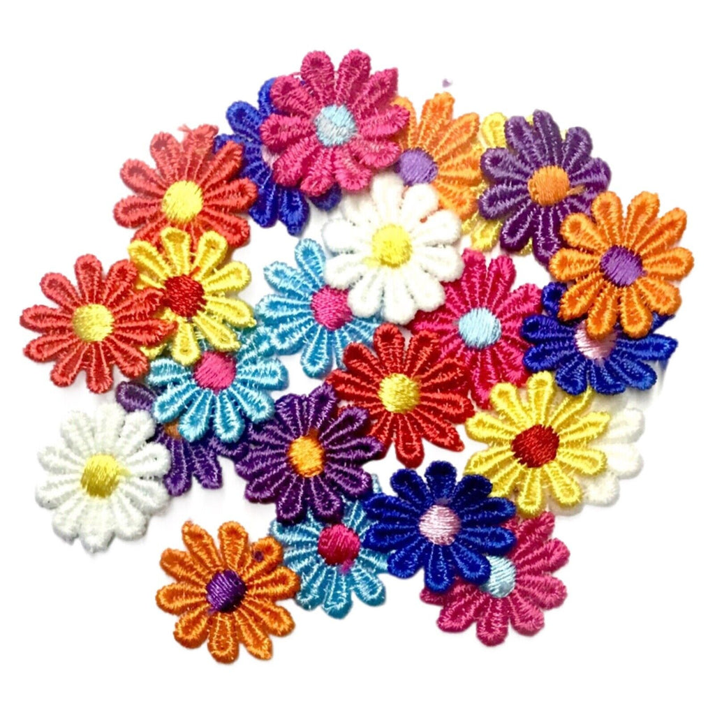 24x Multicolour Daisy Flower Machine Embroidered 25mm Sew-On Applique Patch