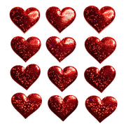 12x Holographic Red Heart Patches with Foam Inside & Non Woven Backing