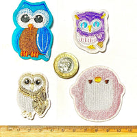 1x Set of Owls and Penguin Embroidered Iron On Patches Applique